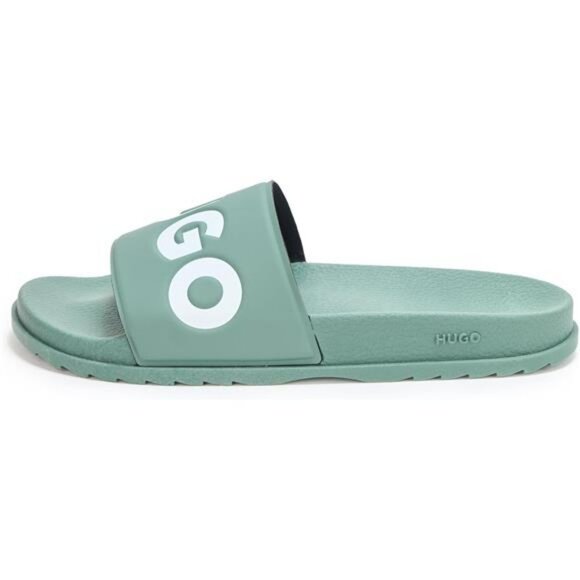 Men's Black Slide Sandals Slip On Contoured Footbed Lightweight Pool Shoes - Picture 2 of 5